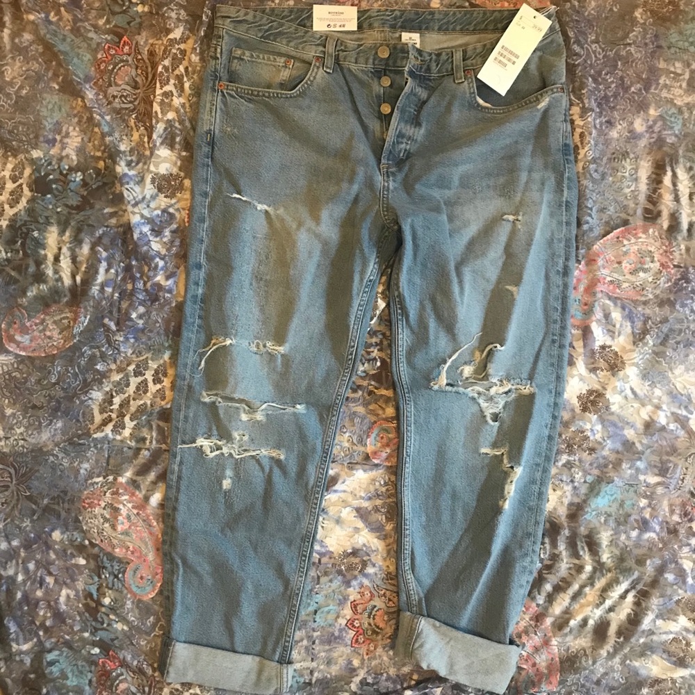 H&M Boyfriend Low Ripped Jeans sz 32 NWT